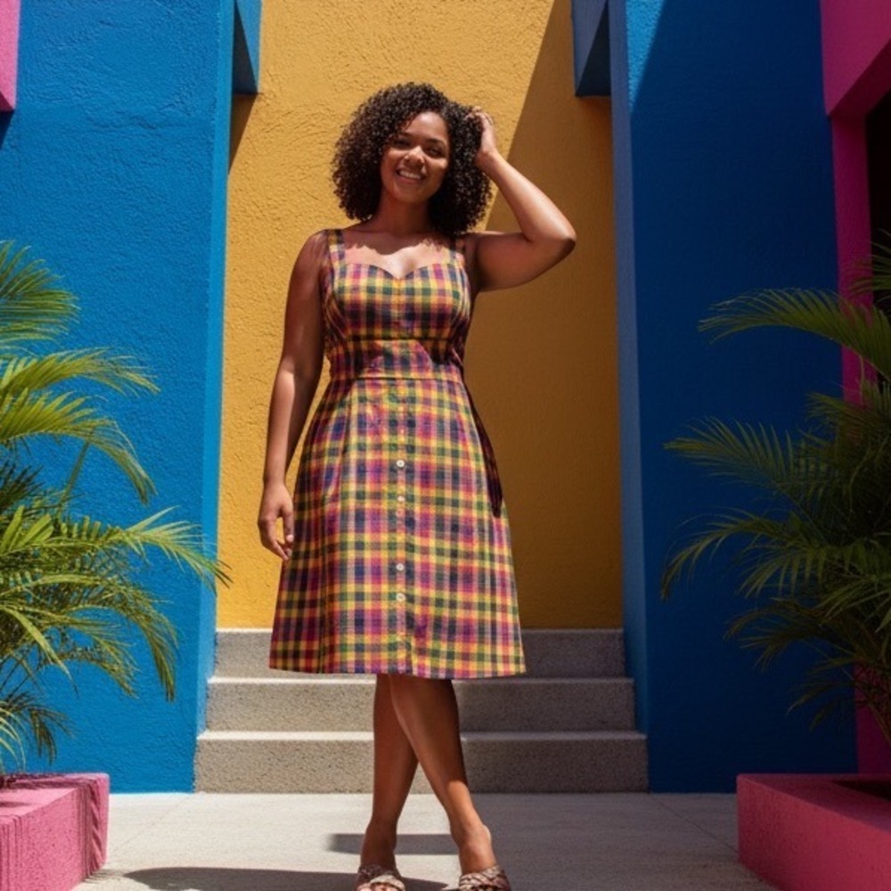 Charming Plaid Button Front Midi Fit-n-Flare Sweetheart Neckline ModCloth